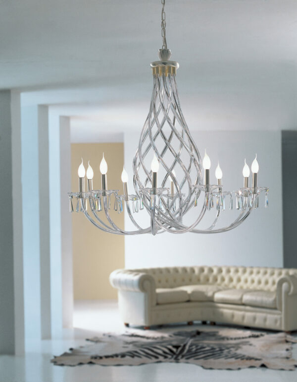 Lampadari salone murano con cristalli e ampie braccia Patrizia Volpato collezione Cristalli modello 1000/8-10