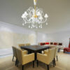 Lampadari Murano rossi 2082 collezione Cristalli con ampie braccia e pendagli in cristallo marchio Patrizia Volpato
