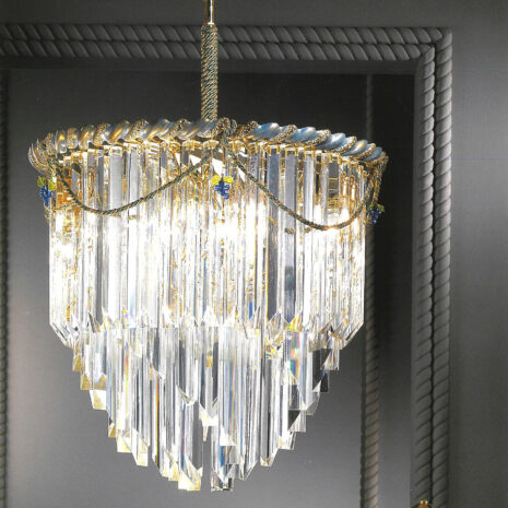 Cristallo Murano lampadario 6040/45 a sospensione con triedri collezione Cristalli Patrizia Volpato