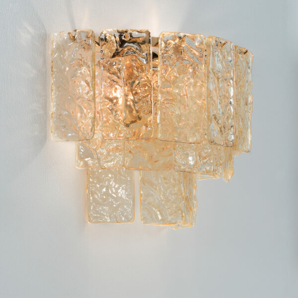 APPLIQUE con piastre martellate in vetro di Murano disponbili in tre colori, montatura in cromo lucido o oro 24 carati: Glace 4117/APP