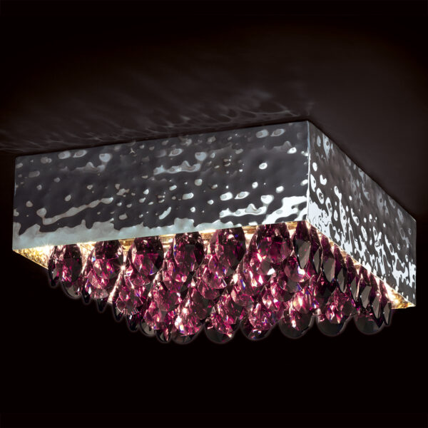 Plafoniera in cristallo 450/PL Patrizia Volpato struttura metallo martellato collezione Magma