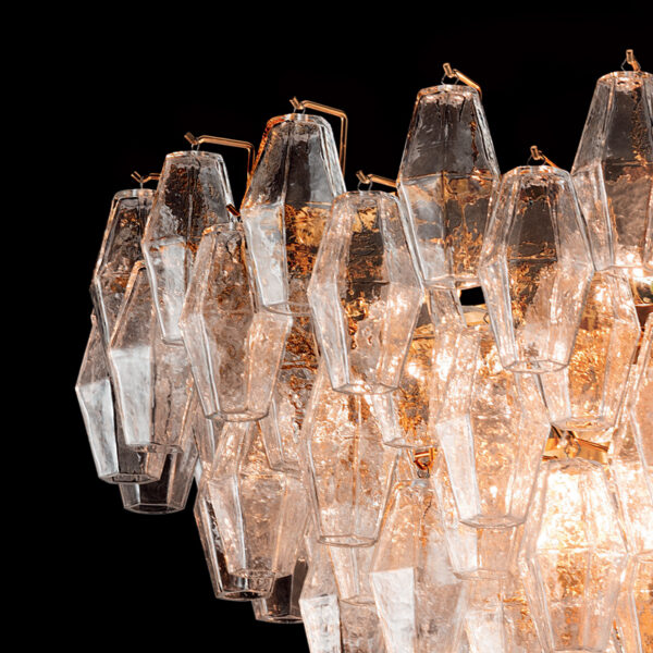 LAMPADARIO in vetro di Murano soffiato disponbile in cinque diversi colori, anche combinabili, montatura in cromo lucido o oro 24 carati: Glace 4600/S