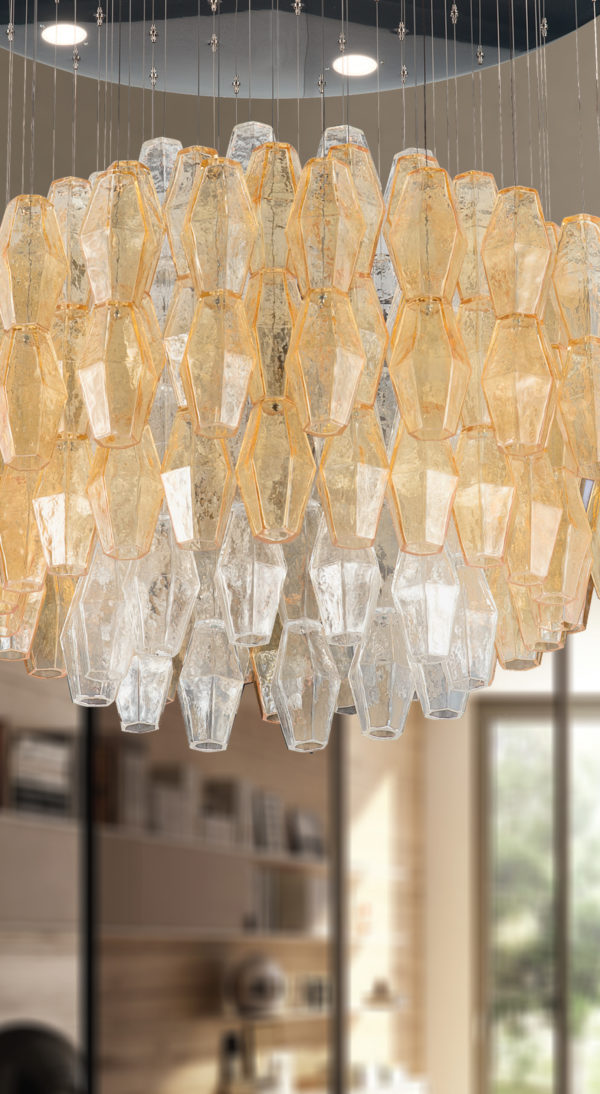 SOSPENSIONE in vetro di Murano soffiato disponbile in cinque diversi colori, anche combinabili, montatura in cromo lucido o oro 24 carati: Glace 4620/