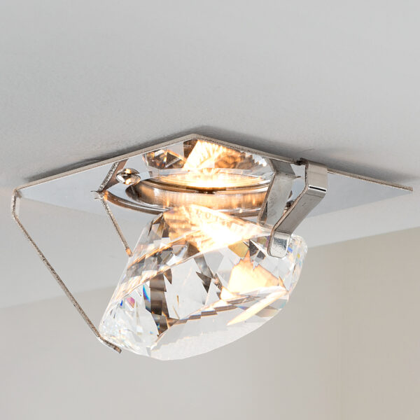 Faretto soffitto Patrizia Volpato 462/F in acciaio inox lucido con struttura a diamante in cristallo purissimo collezione Spot Lights