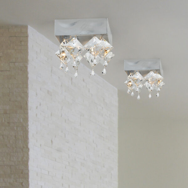 Faretto soffitto 465/F con pendenti in cristallo montatura foglia argento collezione Spot Lights Patrizia Volpato