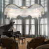 Lampadario Murano Patrizia Volpato 4815/S frangia di perline in salone con pianoforte collezione Venezia