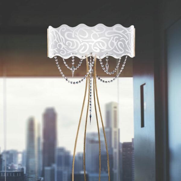 Lampada da terra design moderno 490/LT Patrizia Volpato cristalli Swarovski e vetro curvo di Murano collezione Marea