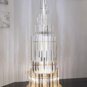 Lampada da terra design 5004/LT Patrizia Volpato montatura cromo lucido e triedri in cristallo trasparente collezione Cristalli