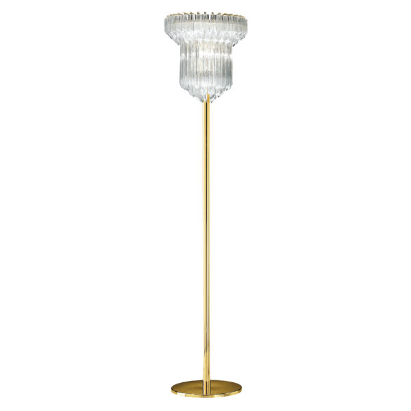 Lampada da terra design Patrizia Volpato 5090/LT triedri e quadriedri in vetro di Murano montatura in oro 24 carati collezione Cristalli