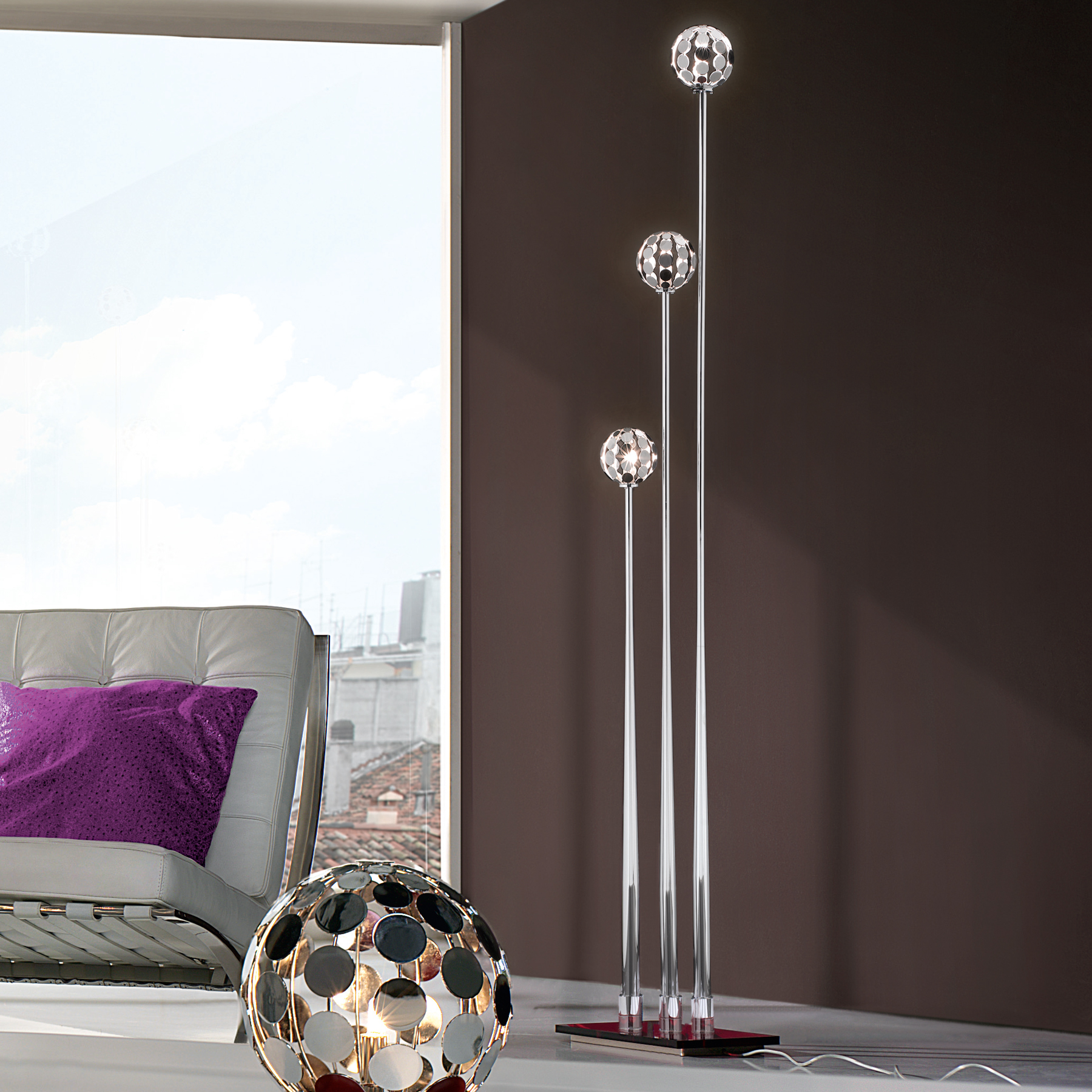 Lampada da terra Oro con sfera in vetro bianco piantana design moderno per  salotto camera