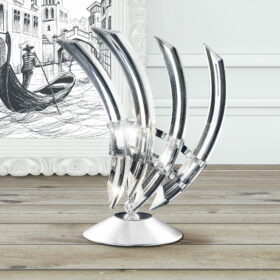 Lampada da tavolo design 522/LPSX vetro di Murano curvato Patrizia Volpato collezione Rondò