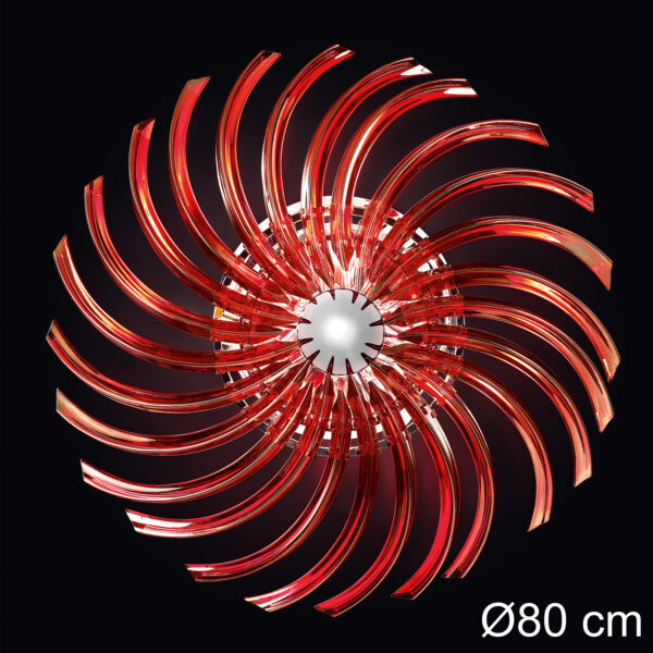 Plafoniera design Patrizia Volpato 522/PL vetro di Murano rosso curvato collezione Rondo'