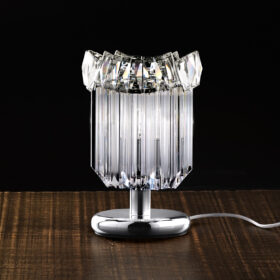 Lampada da tavolo design 6008/L triedri e quadriedri in vetro di Murano montatura in cromo lucido collezione Cristalli Patrizia Volpato