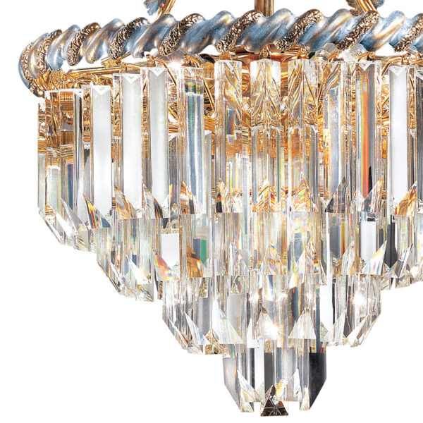 Dettaglio lampadario vetro di Murano moderno Patrizia Volpato 6035 triedri e quadriedri collezione Cristalli