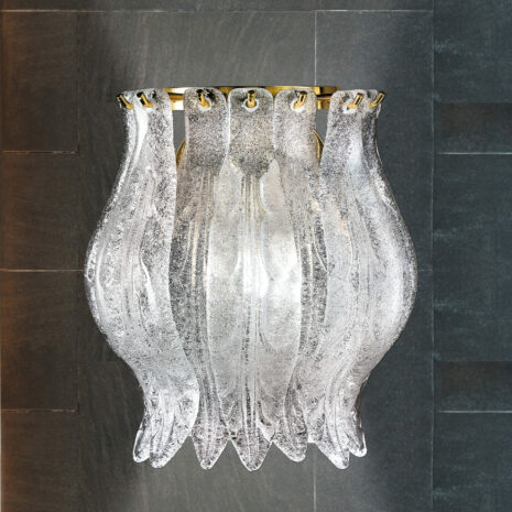 APPLIQUE con foglie in vetro di Murano trasparente e graniglia di cristallo, montatura in cromo lucido o oro 24 carati: Petali 8002/APP