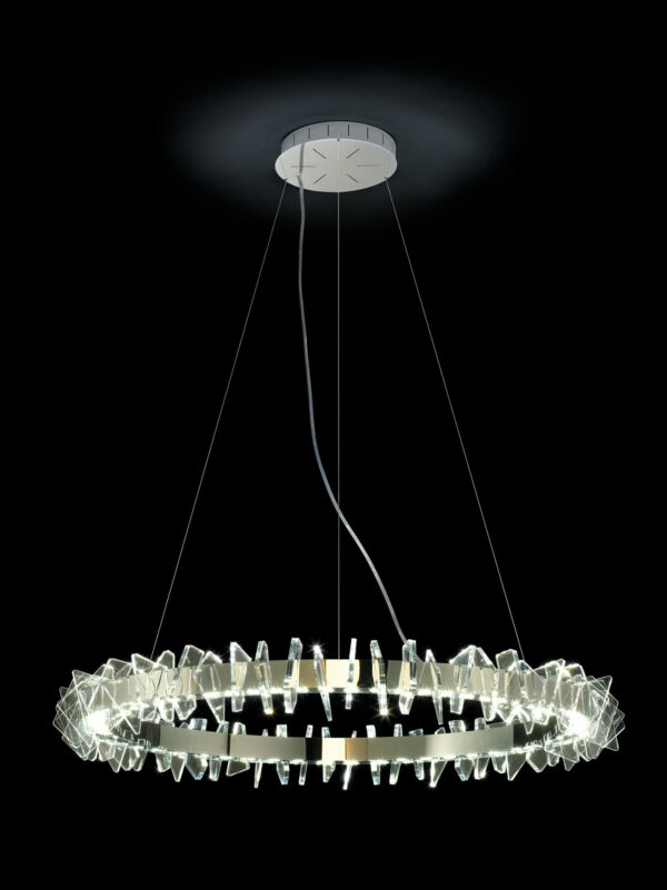 SOSPENSIONE a LED, con montatura in oro 24 carati o cromo lucido e dettagli sagomati in Acriclico trasparente: Eos 830/S