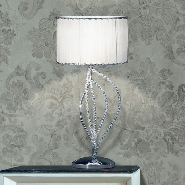 Lampada da tavolo moderna 840/L1 Patrizia Volpato petali decorativi in cristallo montature in cromo lucido collezione Girasole