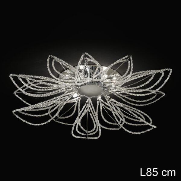 Plafoniera con cristalli e petali decorativi 840/PL Patrizia Volpato collezione Girasole