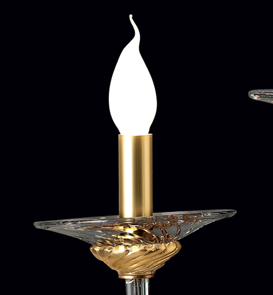Lampada da tavolo dalle ampie braccia in vetro di Murano disponibili in due colori, con tazzine in cristallo: Intrecci 1730-LG
