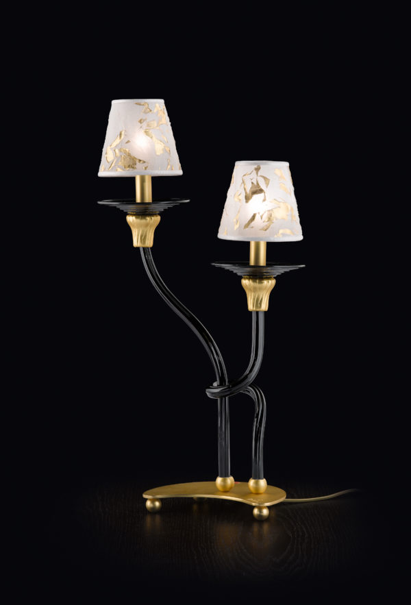 Lampada da tavolo design Patrizia Volpato 2100-LG braccia in vetro di Murano e tazzine in cristallo collezione Intrecci