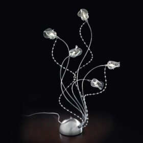 Lampada da tavolo cristallo 410-L5 con catene in vetro sfaccettato e coprilampadina a fiore collezione Bijoux Patrizia Volpato