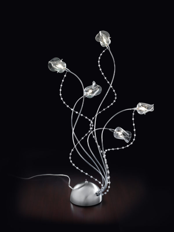 Lampada da tavolo cristallo Patrizia Volpato 410-L5 catene e coprilampadina fiore collezione Bijoux
