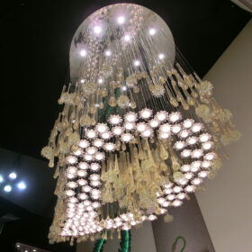 Lampadario plafoniera cristallo 4200-300 vetro di Murano in foglia d'oro e led collezione Rugiada Patrizia Volpato