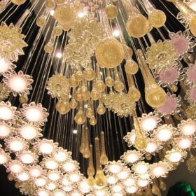 Dettaglio lampadario plafoniera cristallo 4200-300 vetro in foglia d'oro e