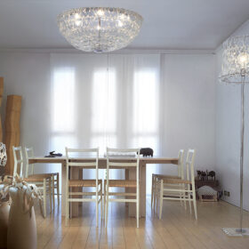 Lampada da terra moderna salotto e sala da pranzo 500-LT Patrizia Volpato collezione Legami con ganci in vetro di Murano