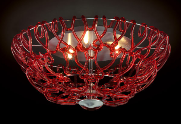 Plafoniera soffitto 500-PL60 Patrizia Volpato ganci di vetro Murano rosso collezione Legami