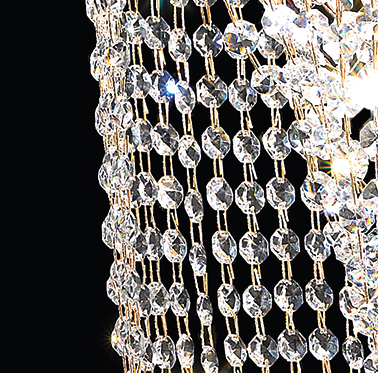 Dettaglio lampadario Murano 7032-30 h87 con ottagoni in cristallo sfaccettato collezione Quarzo Patrizia Volpato