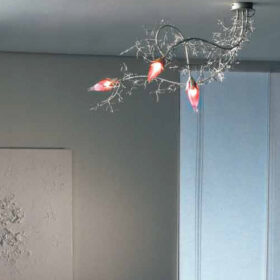 Plafoniera soffitto rustica 4060-PL3 bracci in ferro rifinito argento design floreale collezione Erica Patrizia Volpato
