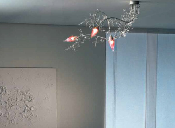 Plafoniera soffitto rustica 4060-PL3 bracci in ferro rifinito argento design floreale collezione Erica Patrizia Volpato