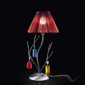 Lampada da tavolo moderna 390-LP con bracci in ferro paralume rosso e pendagli collezione Bon Ton Patrizia Volpato