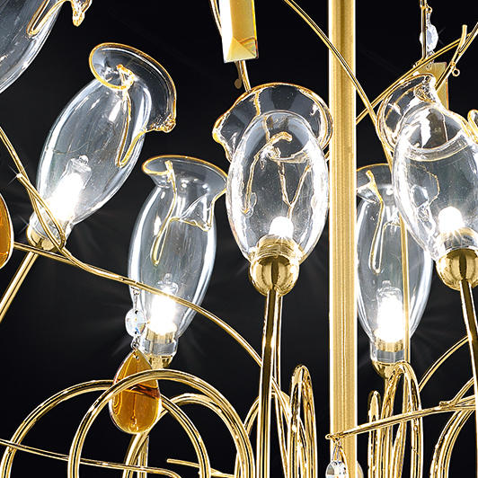Dettaglio lampadario Murano 390-S rifinitura oro collezione Bon Ton Patrizia Volpato