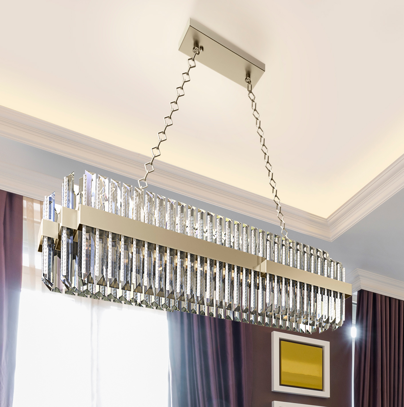 Lampadario sospensione Murano 7100-S1 in cristallo e alluminio collezione Diamante Patrizia Volpato