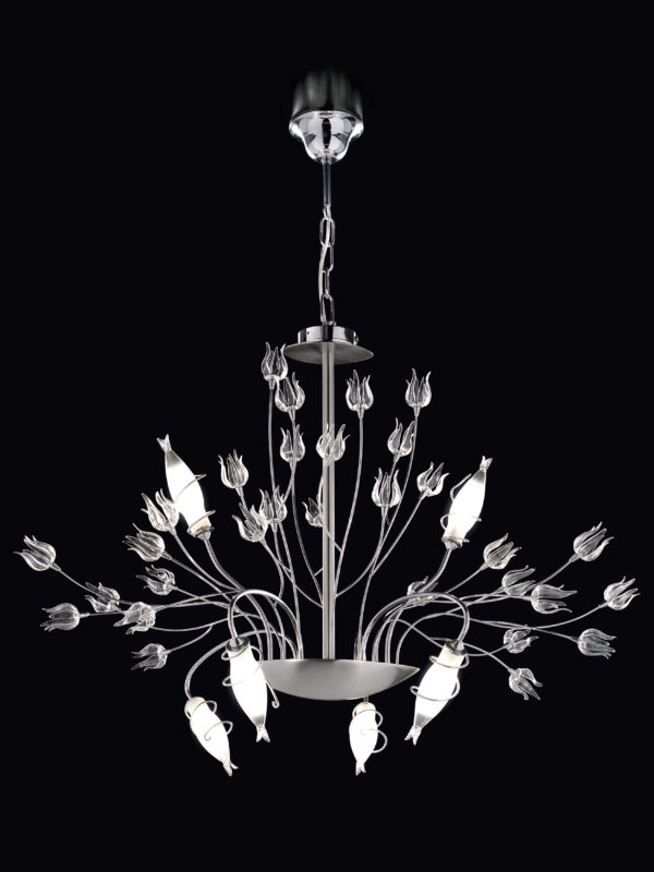 Lampadario sospensione Murano 385-S10 Patrizia Volpato con struttura in metallo e design floreale collezione Giglio
