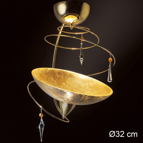 Lampada a soffitto moderna 460-PL30 cristalli Swarovski e finitura oro collezione Vertigo Patrizia Volpato