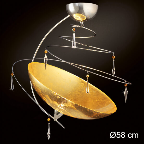Lampadario a soffitto Patrizia Volpato 460-PL50 con finitura oro e cristalli Swarovski e vetro collezione Vertigo