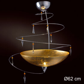 Lampadario a soffitto Patrizia Volpato 460-S50 con finitura oro e cristalli Swarovski e vetro collezione Vertigo