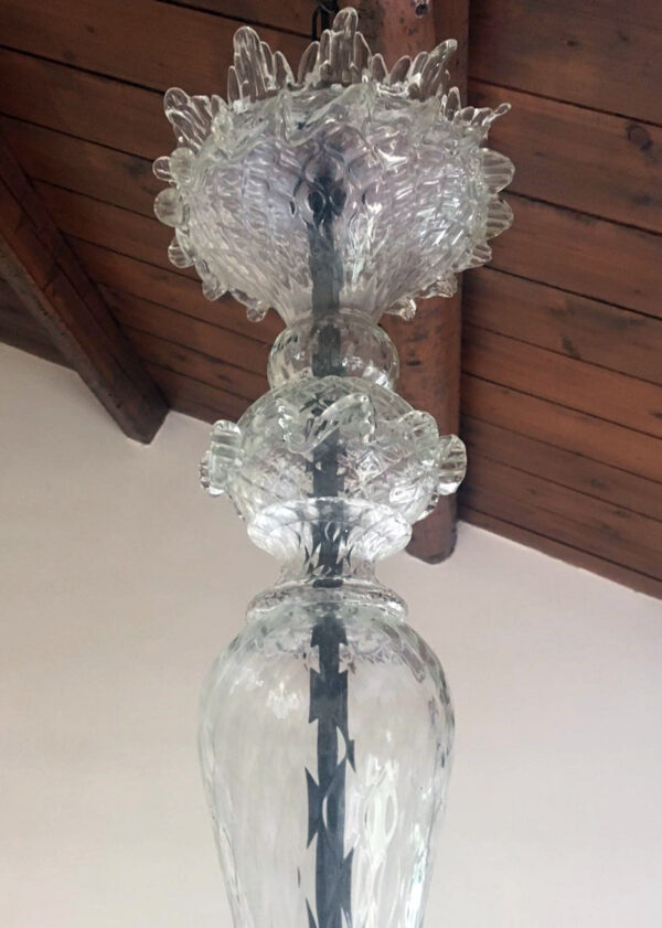 Lampadario vetro soffiato Murano 4040/6 in stile vintage con tazzine e pendenti Patrizia Volpato